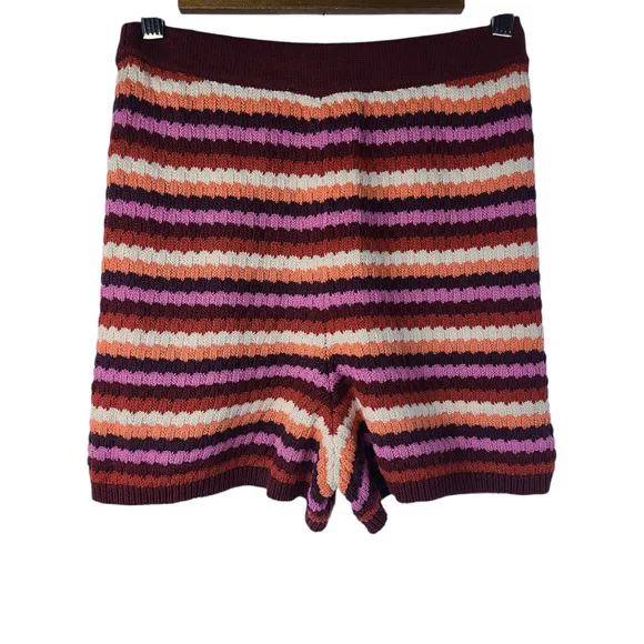 Sezane Eliam Knit Striped Cotton Shorts Size Small