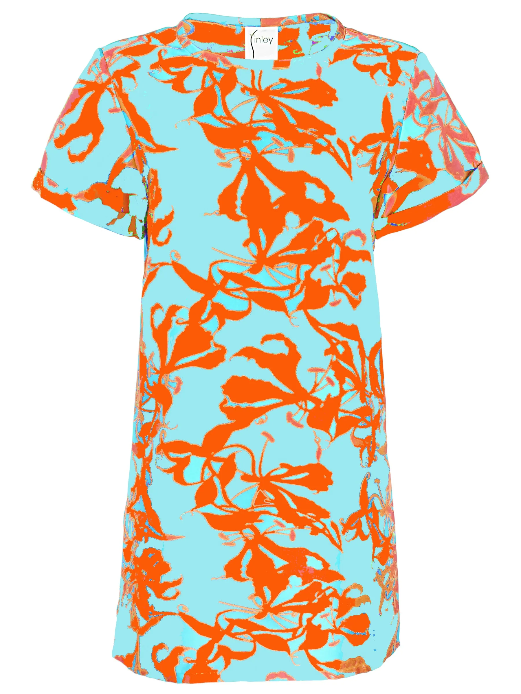 Shawn Shift Shirt Dress Turquoise/Orange Floral Jacquard