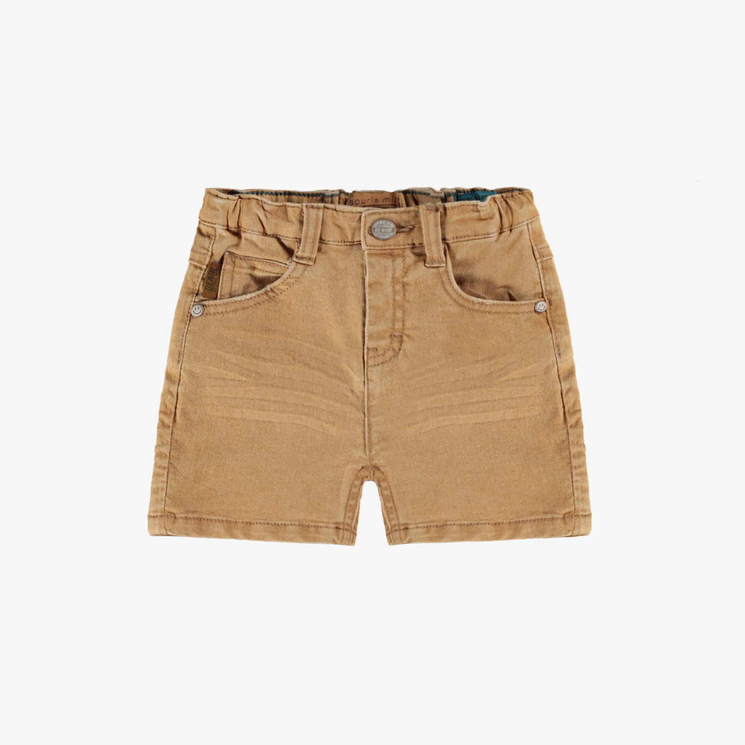 Short de denim jaune ocre à effet délavé, bébé || Ochre yellow denim shorts with faded effect, baby