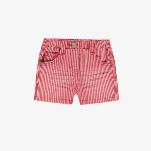 Short rouge et blanc en denim à rayures, bébé || Red and white striped denim shorts, baby