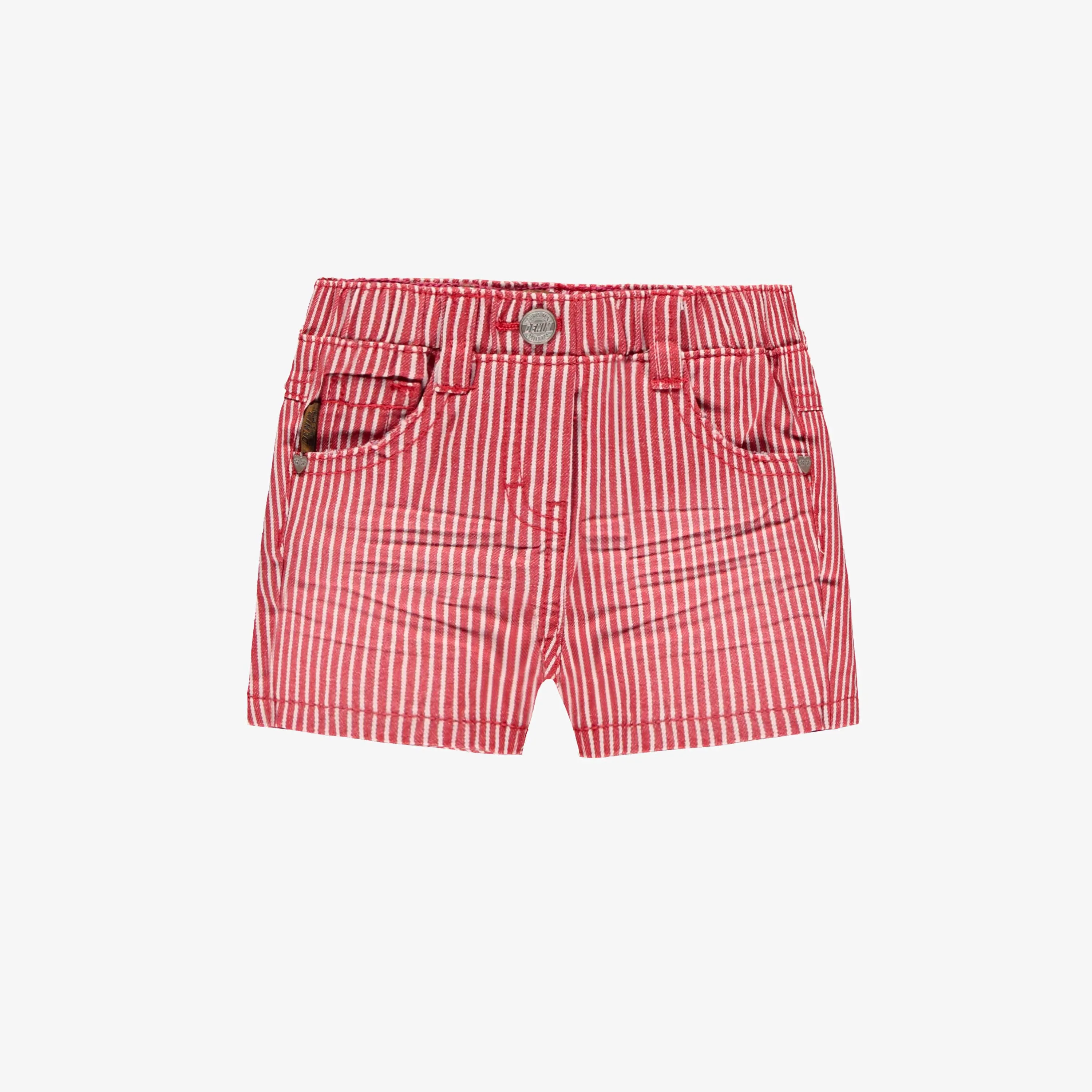 Short rouge et blanc en denim à rayures, bébé || Red and white striped denim shorts, baby