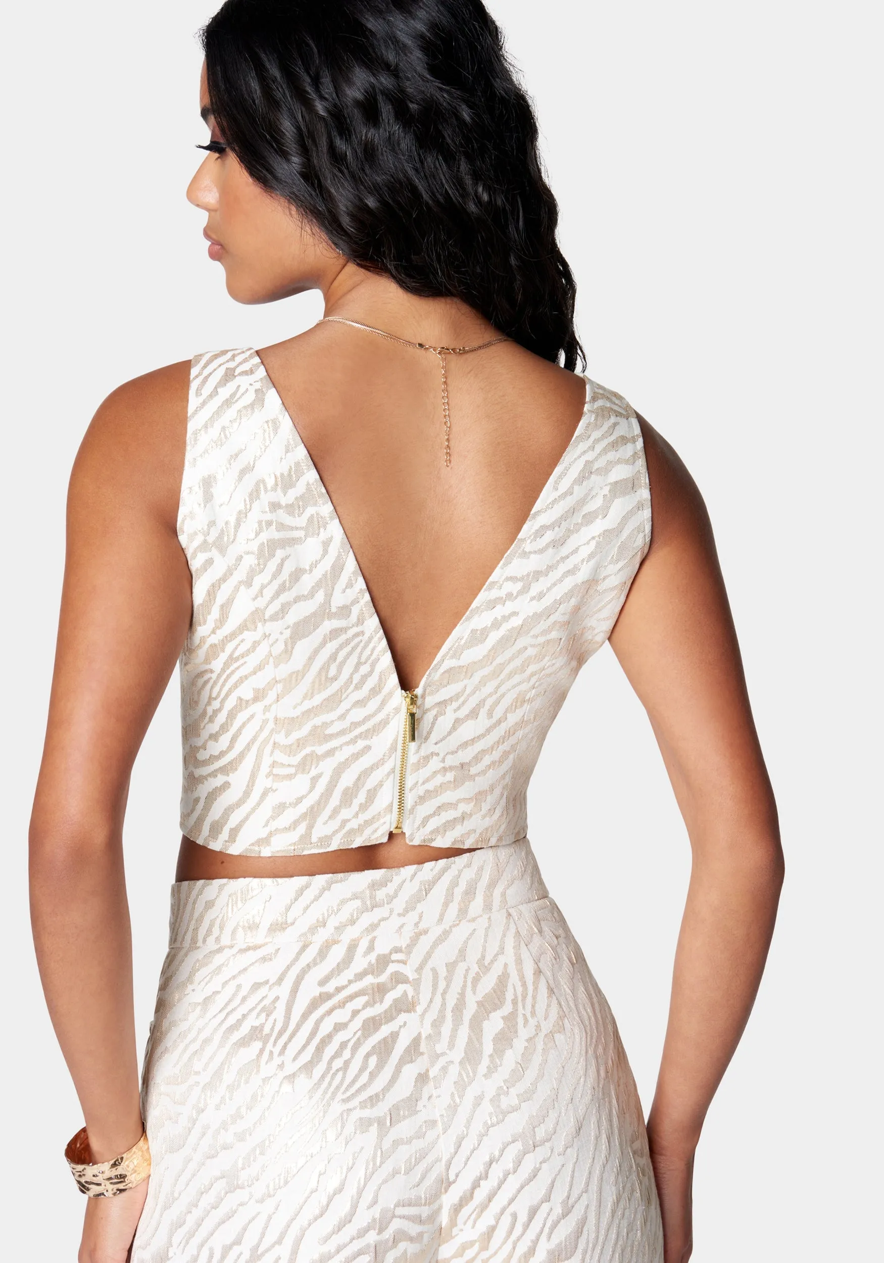 Sleeveless Deep V Neck Jacquard Top