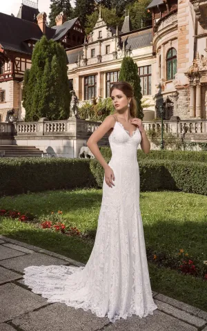Spaghetti V-neck Lace Floor-length Dress-714082