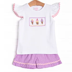Springtime Scoops Smocked Ruffle Short Set, Purple