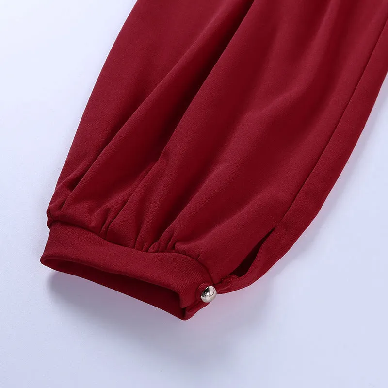 Square Collar Bubble Sleeve Slit Leg Party Bodycon Midi Dresses