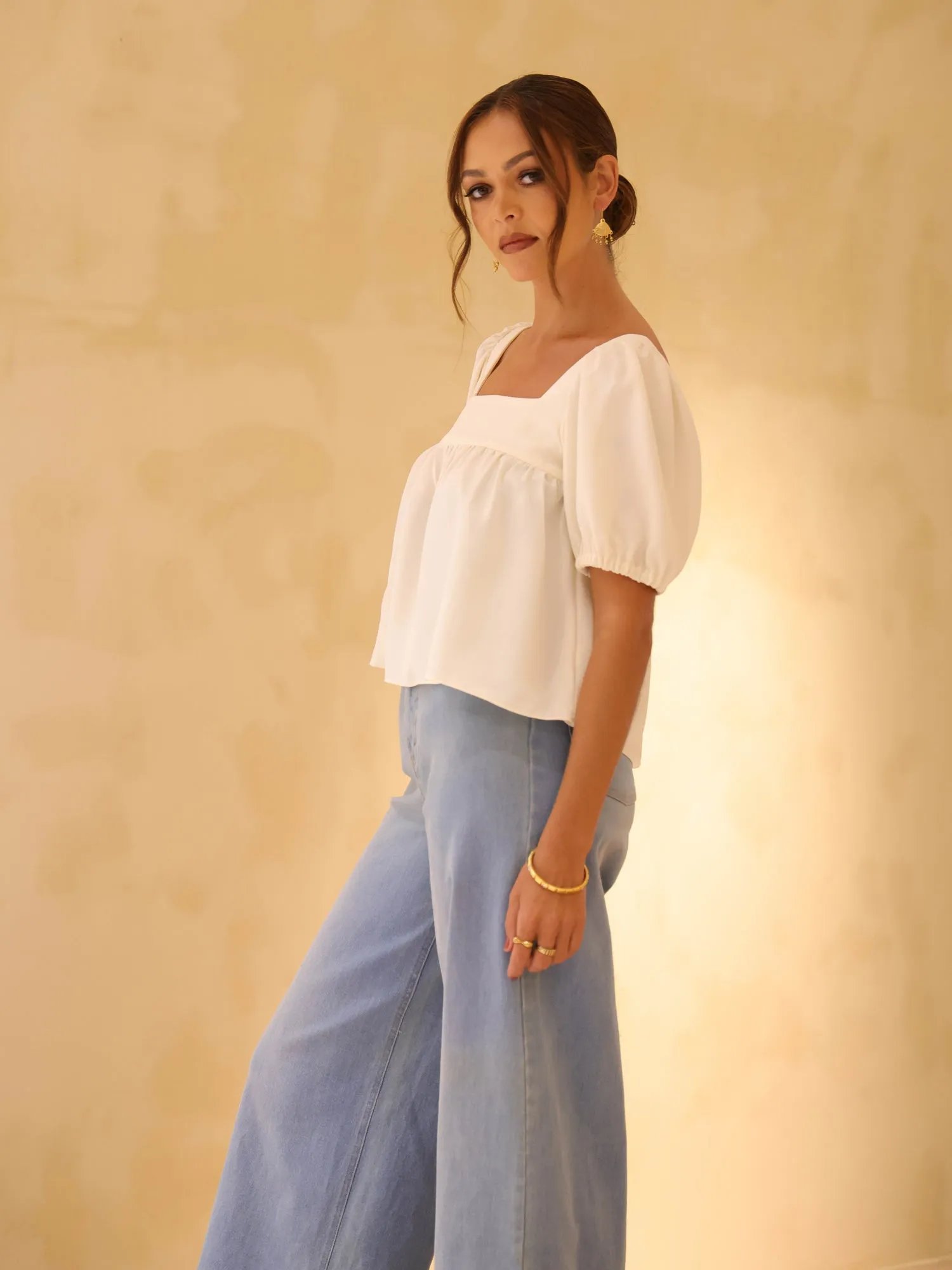 Square Neck Puff Sleeved Top