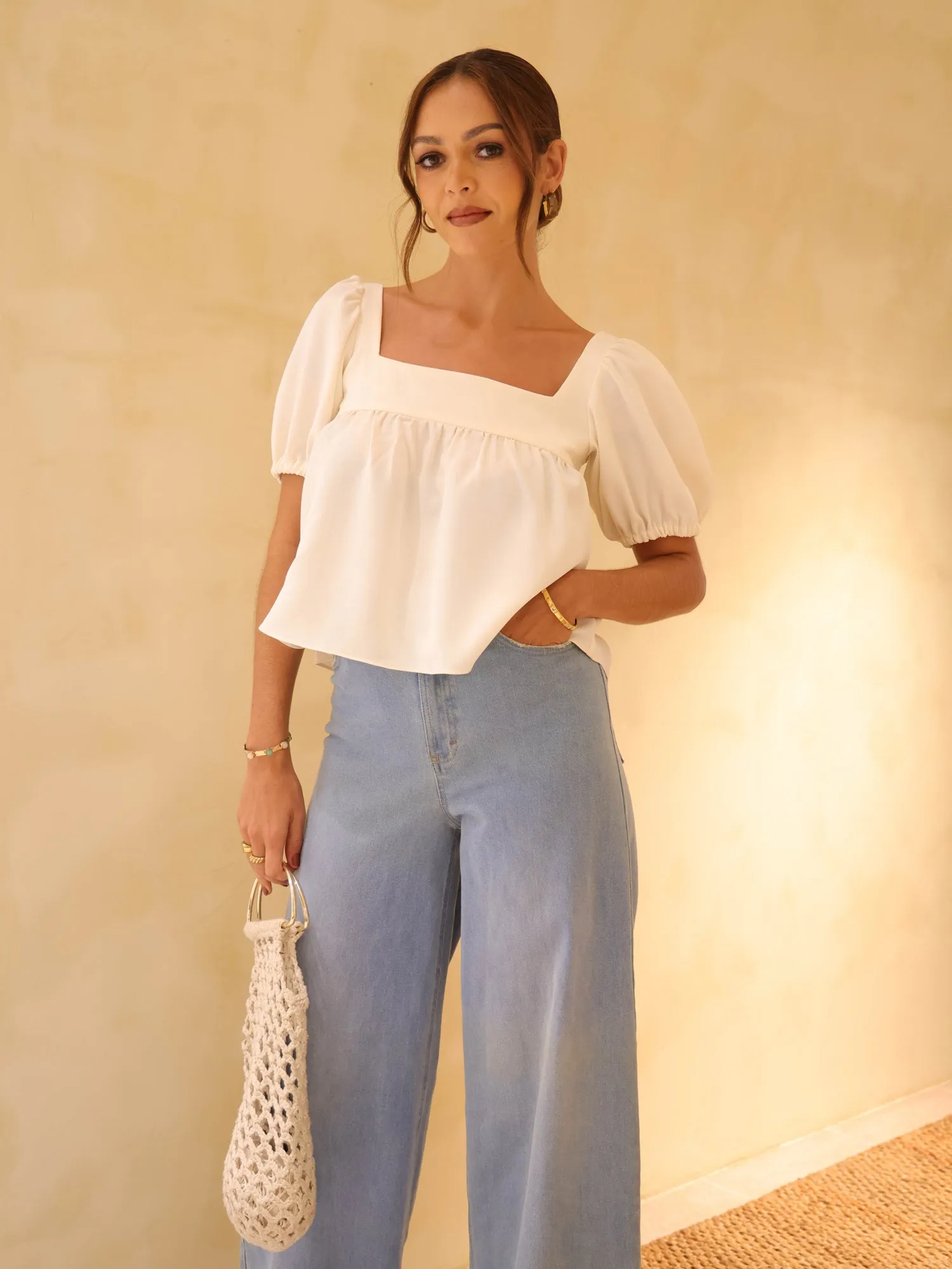 Square Neck Puff Sleeved Top