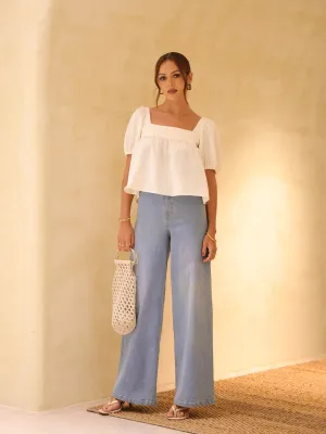 Square Neck Puff Sleeved Top