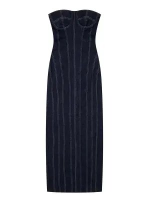 Stitched Denim Tube Top Dress