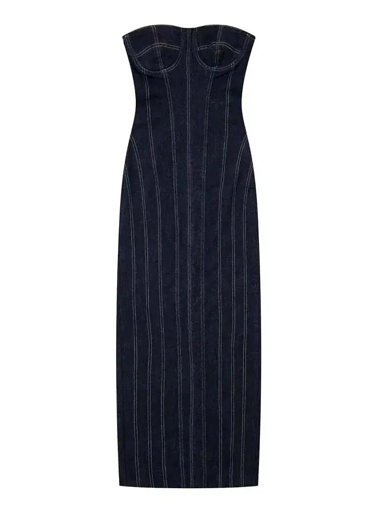 Stitched Denim Tube Top Dress