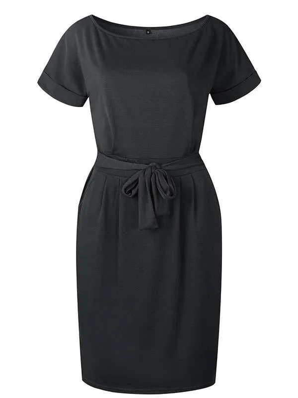 Stunncal O Neck Midi Dress With Belt (4 colors)