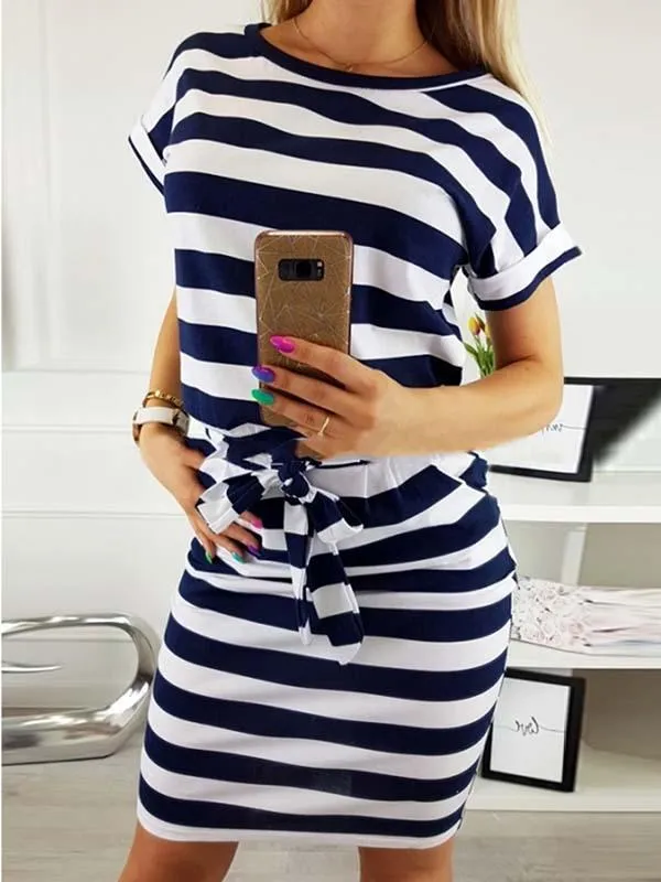 Stunncal O Neck Midi Dress With Belt (4 colors)
