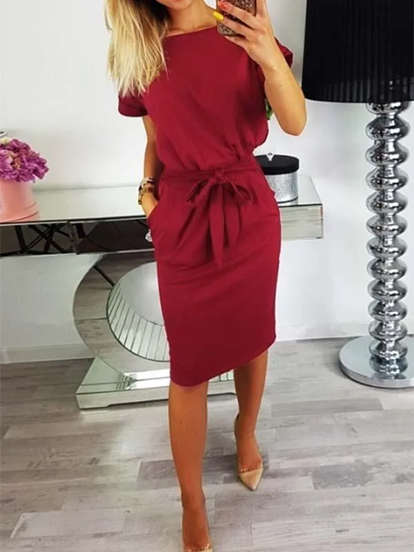 Stunncal O Neck Midi Dress With Belt (4 colors)