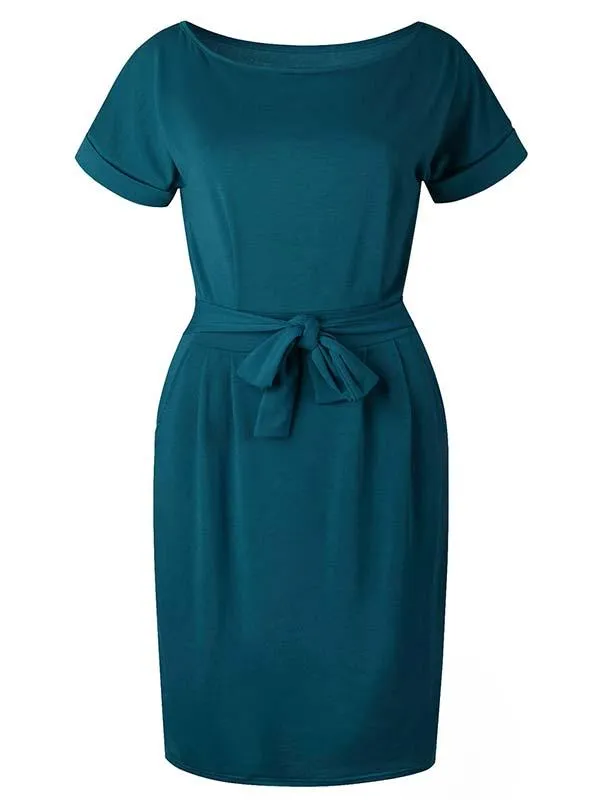 Stunncal O Neck Midi Dress With Belt (4 colors)