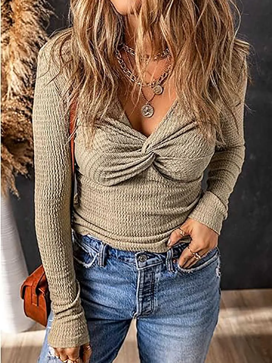 Stunncal Twisted V-Neck Sweater Knit Top