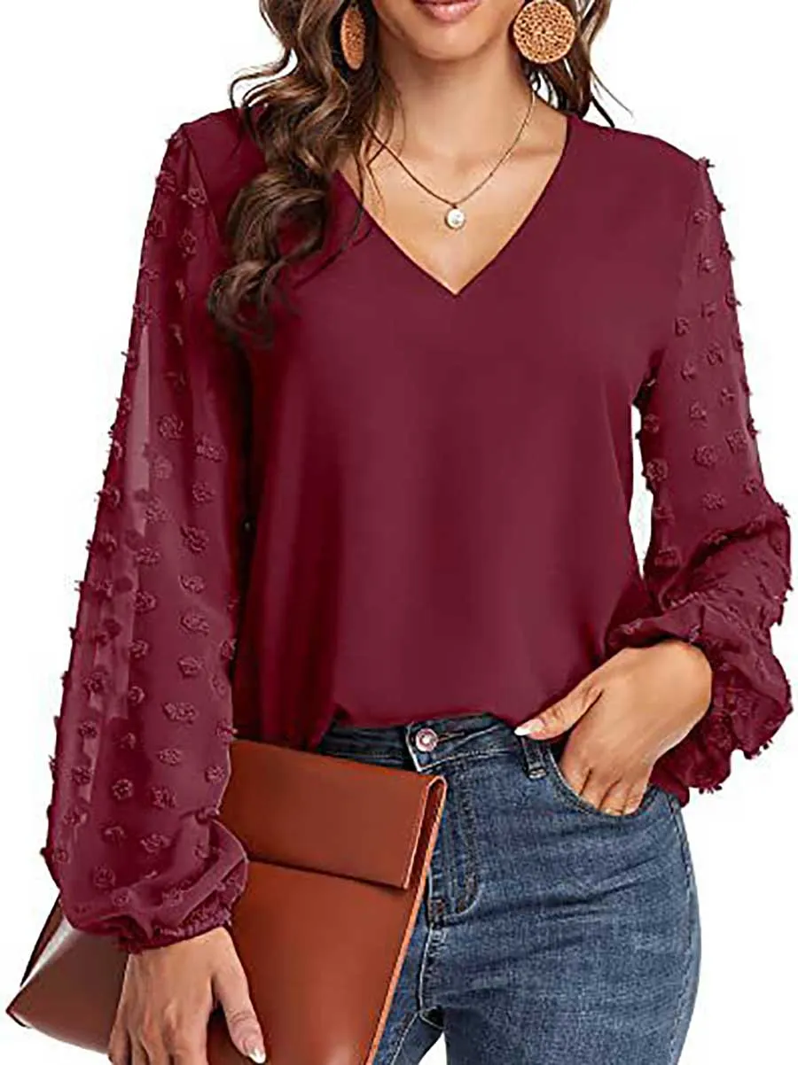 Stunncal V-Neck Chiffon Long Sleeve Top