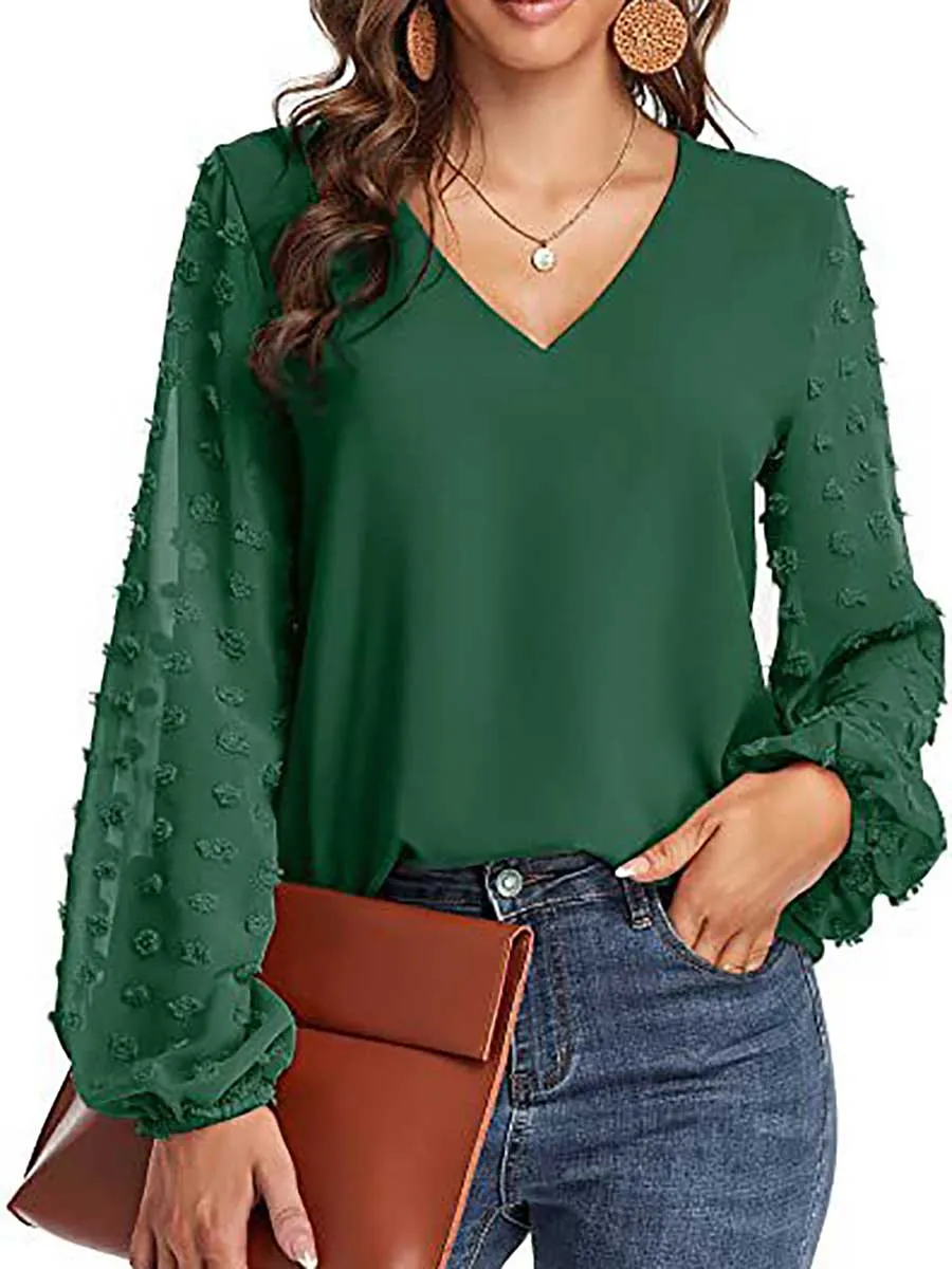Stunncal V-Neck Chiffon Long Sleeve Top