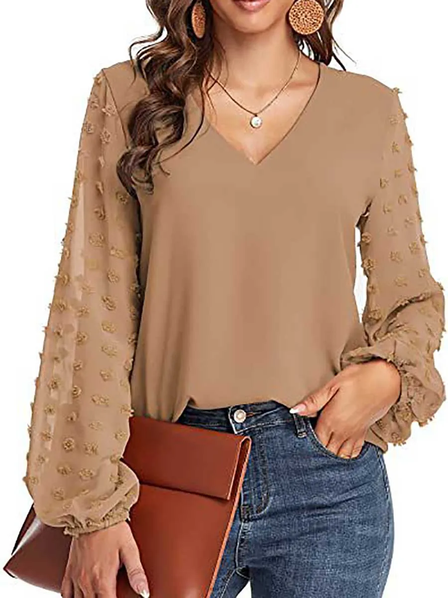 Stunncal V-Neck Chiffon Long Sleeve Top