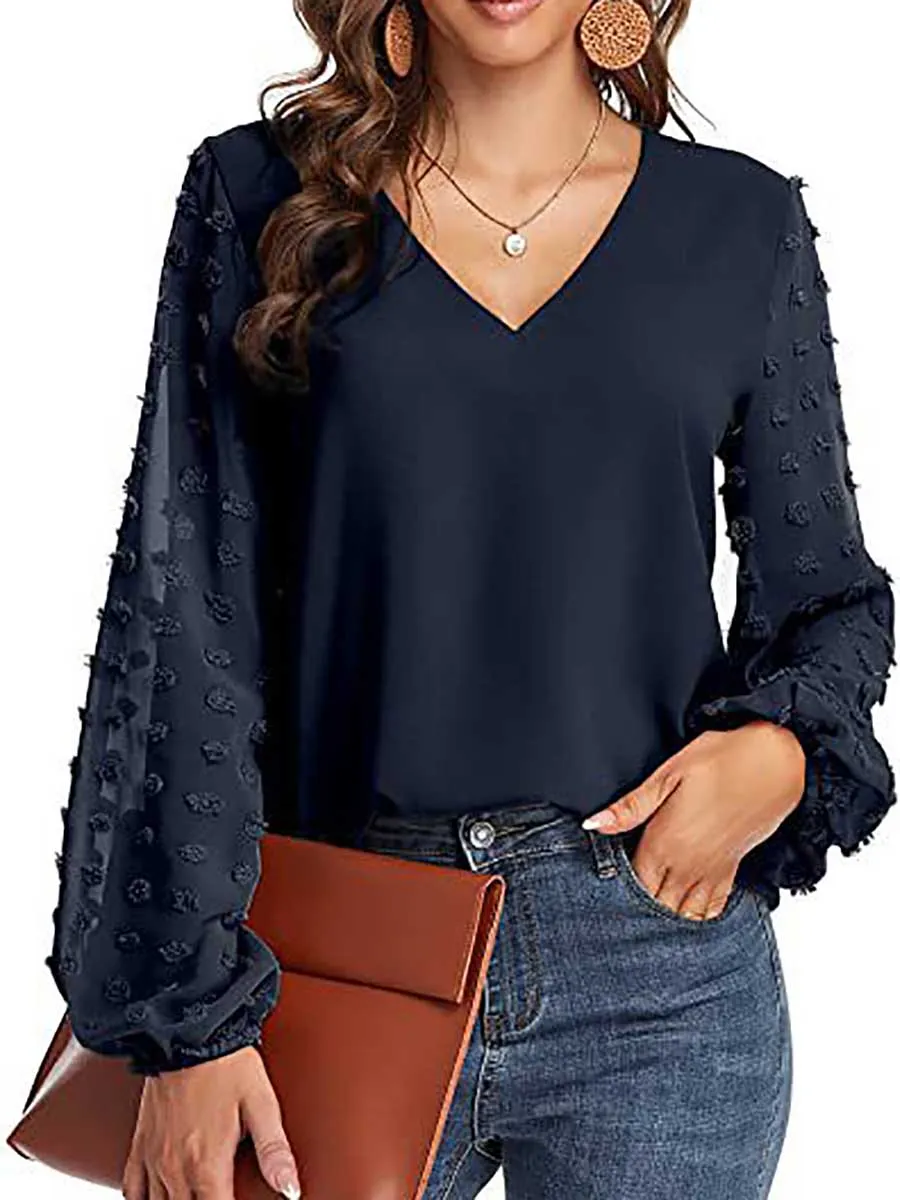 Stunncal V-Neck Chiffon Long Sleeve Top