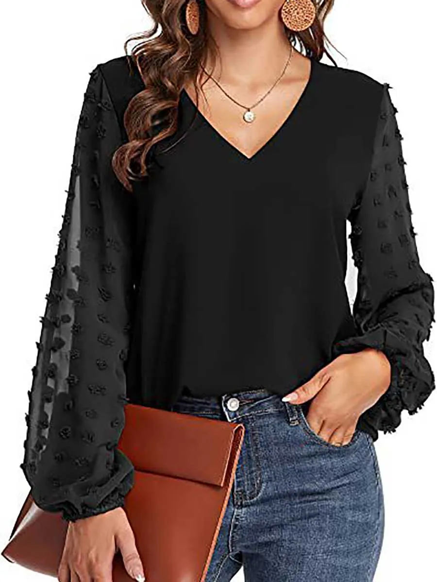 Stunncal V-Neck Chiffon Long Sleeve Top