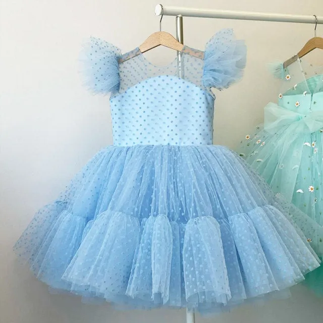 Summer Girl Dress Birthday Party Princess Dress Children  Polka Dots Gown