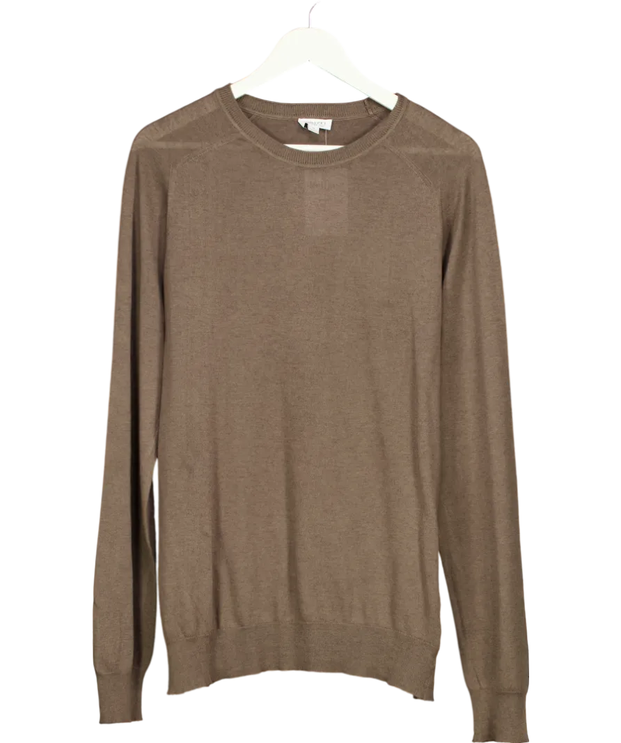 Sunspel Brown Sea Island Cashmere Blend Crew Neck Jumper UK M