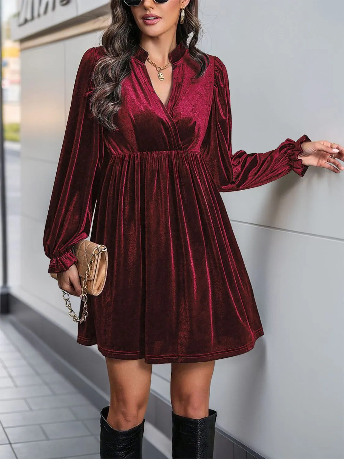 Surplice Long Sleeve Mini Dress
