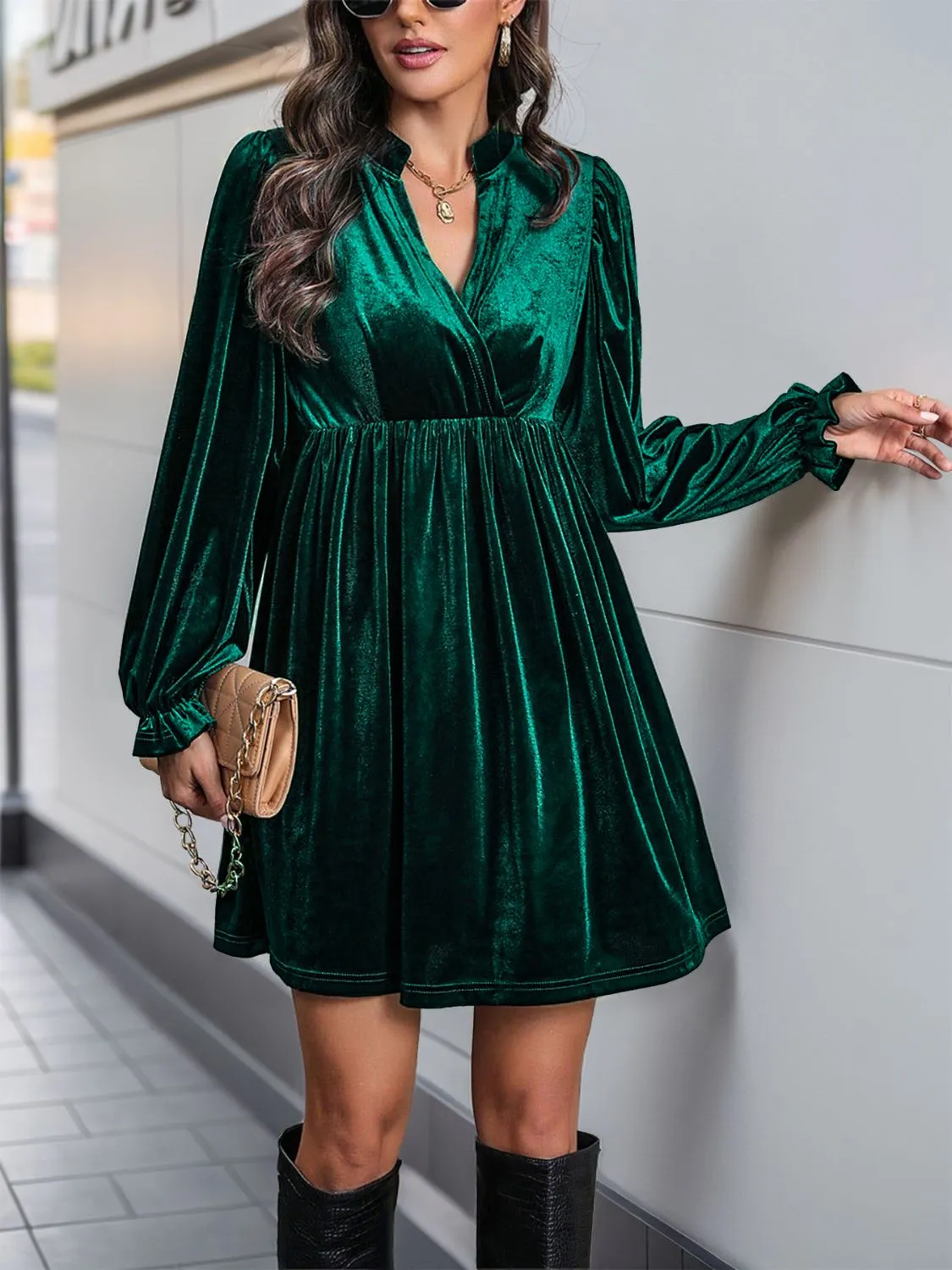 Surplice Long Sleeve Mini Dress