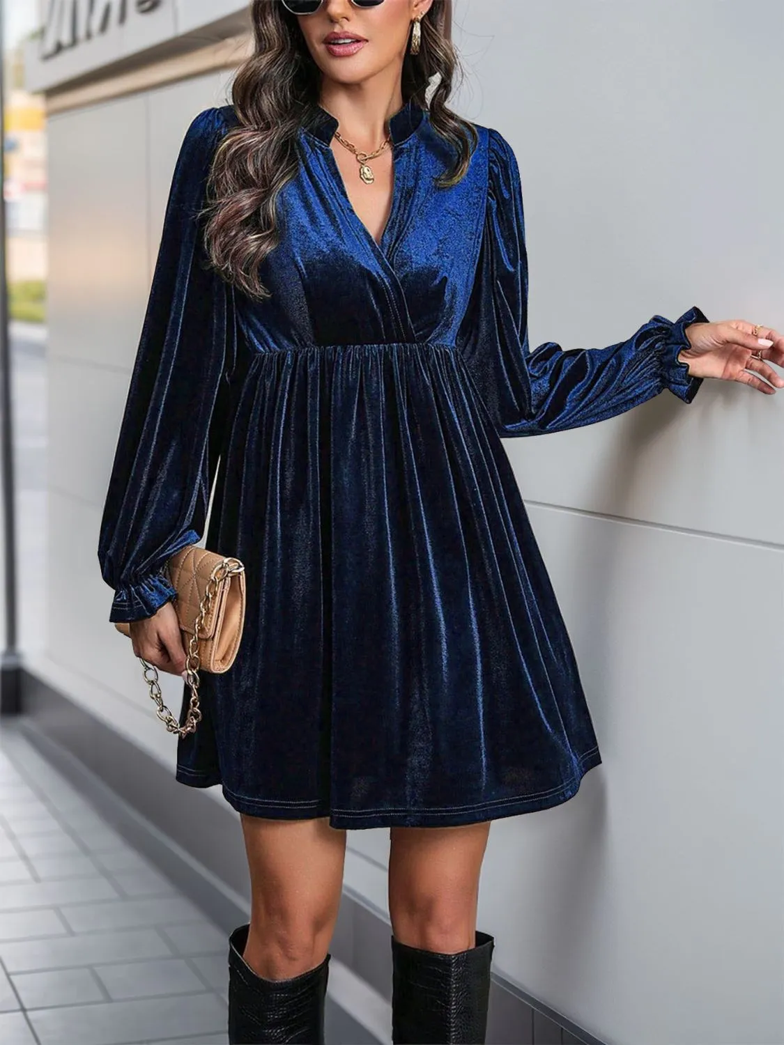 Surplice Long Sleeve Mini Dress