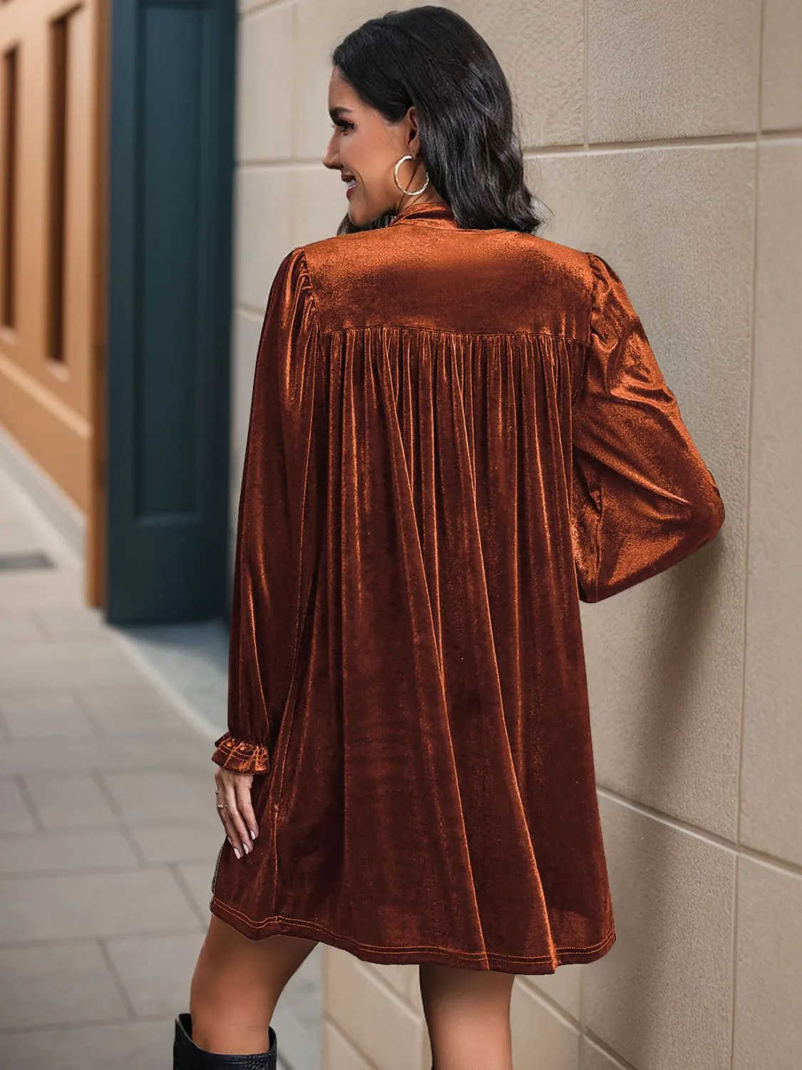 Surplice Long Sleeve Mini Dress