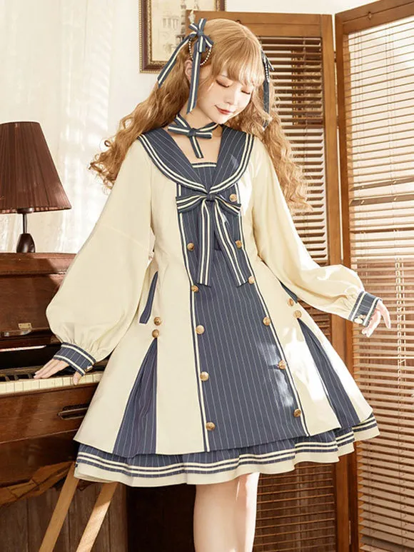 Sweet Lolita Dress Polyester Long Sleeves Bows Dress