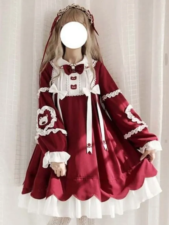 Sweet Lolita Dress Polyester Long Sleeves Sweet Dress Lolita Dress