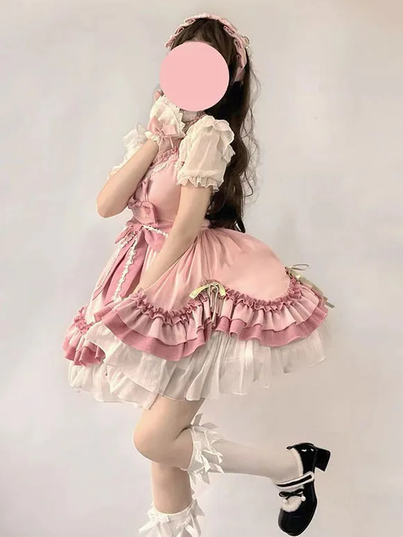 Sweet Lolita Dress Polyester Short Sleeves Dress