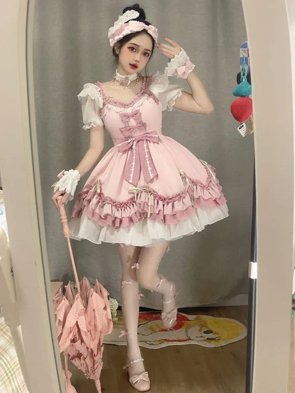 Sweet Lolita Dress Polyester Short Sleeves Dress