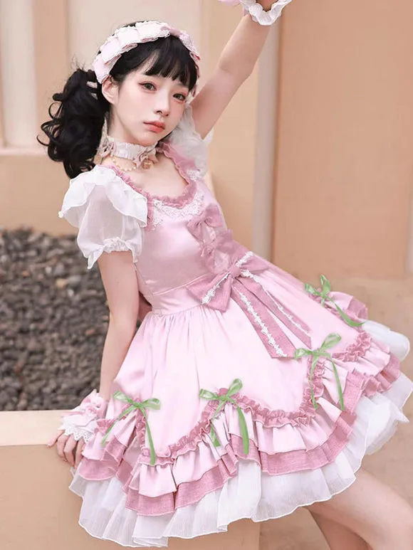 Sweet Lolita Dress Polyester Short Sleeves Dress