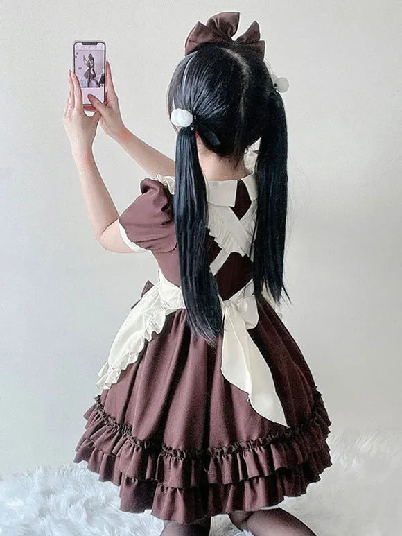 Sweet Lolita Dress Polyester Short Sleeves Ruffles Dress