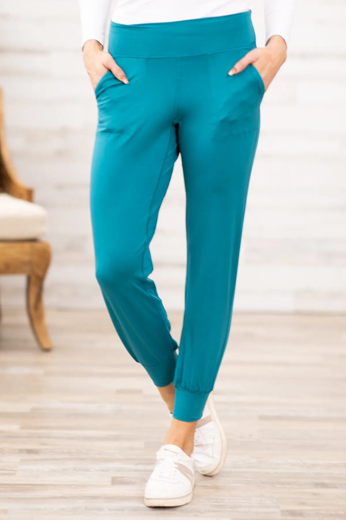 Teal Wide Waistband Jogger Pants
