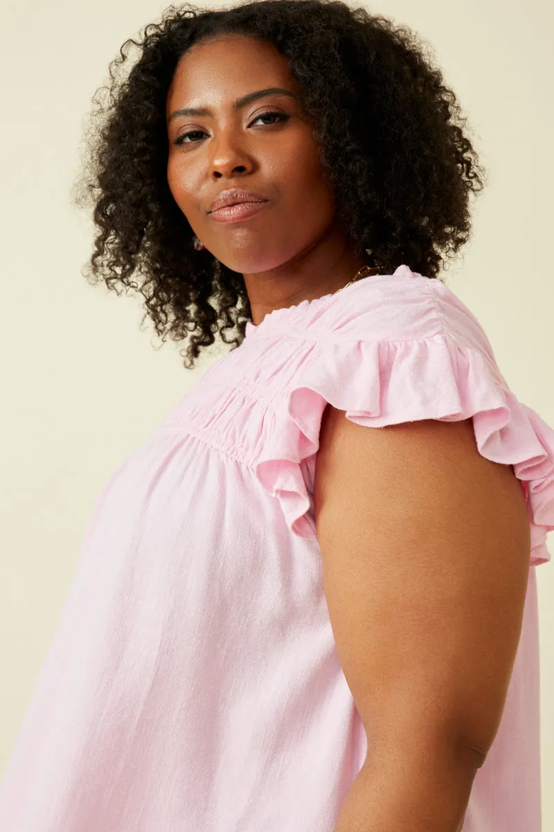 Textured Smocked Ruffle Detail Tank