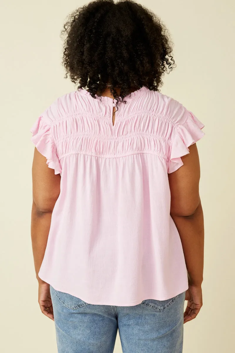 Textured Smocked Ruffle Detail Tank