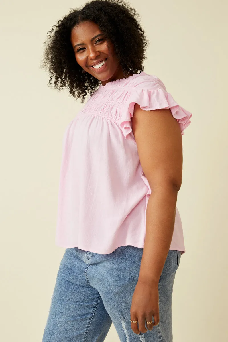 Textured Smocked Ruffle Detail Tank