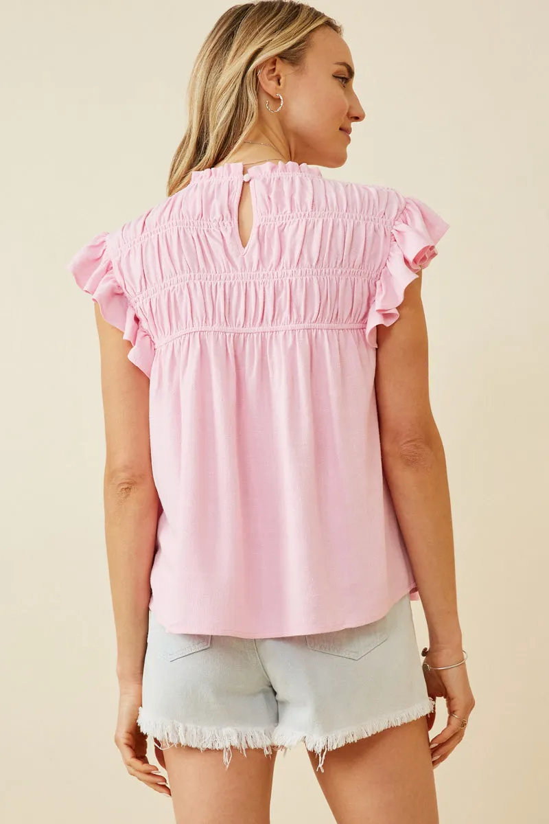 Textured Smocked Ruffle Detail Tank