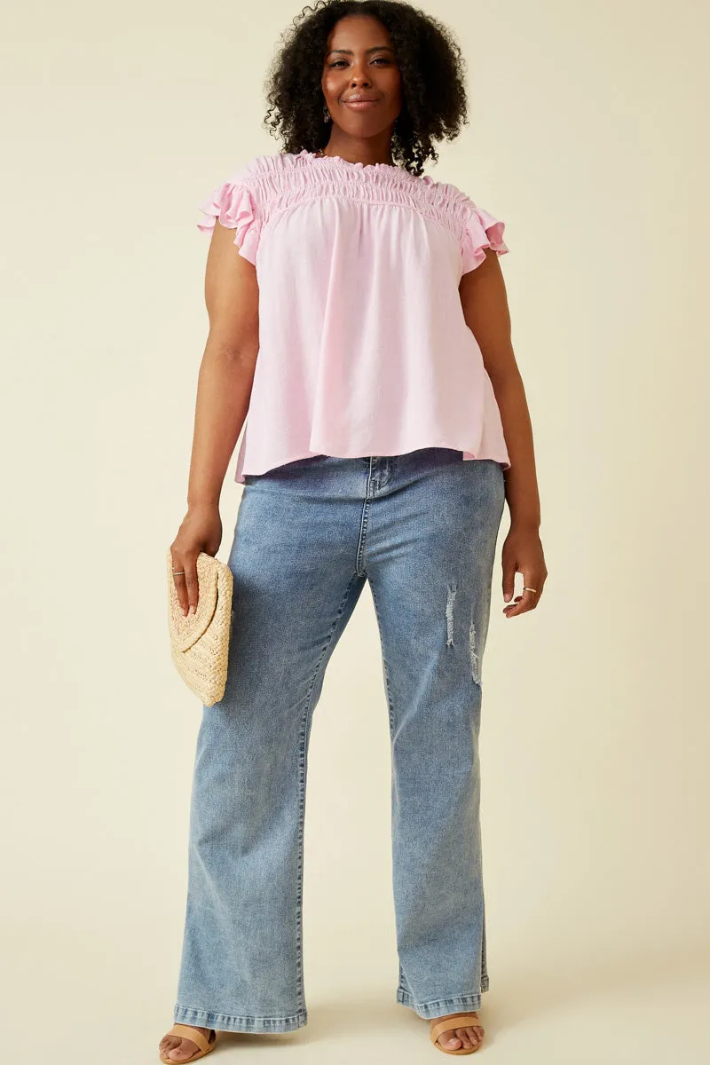 Textured Smocked Ruffle Detail Tank