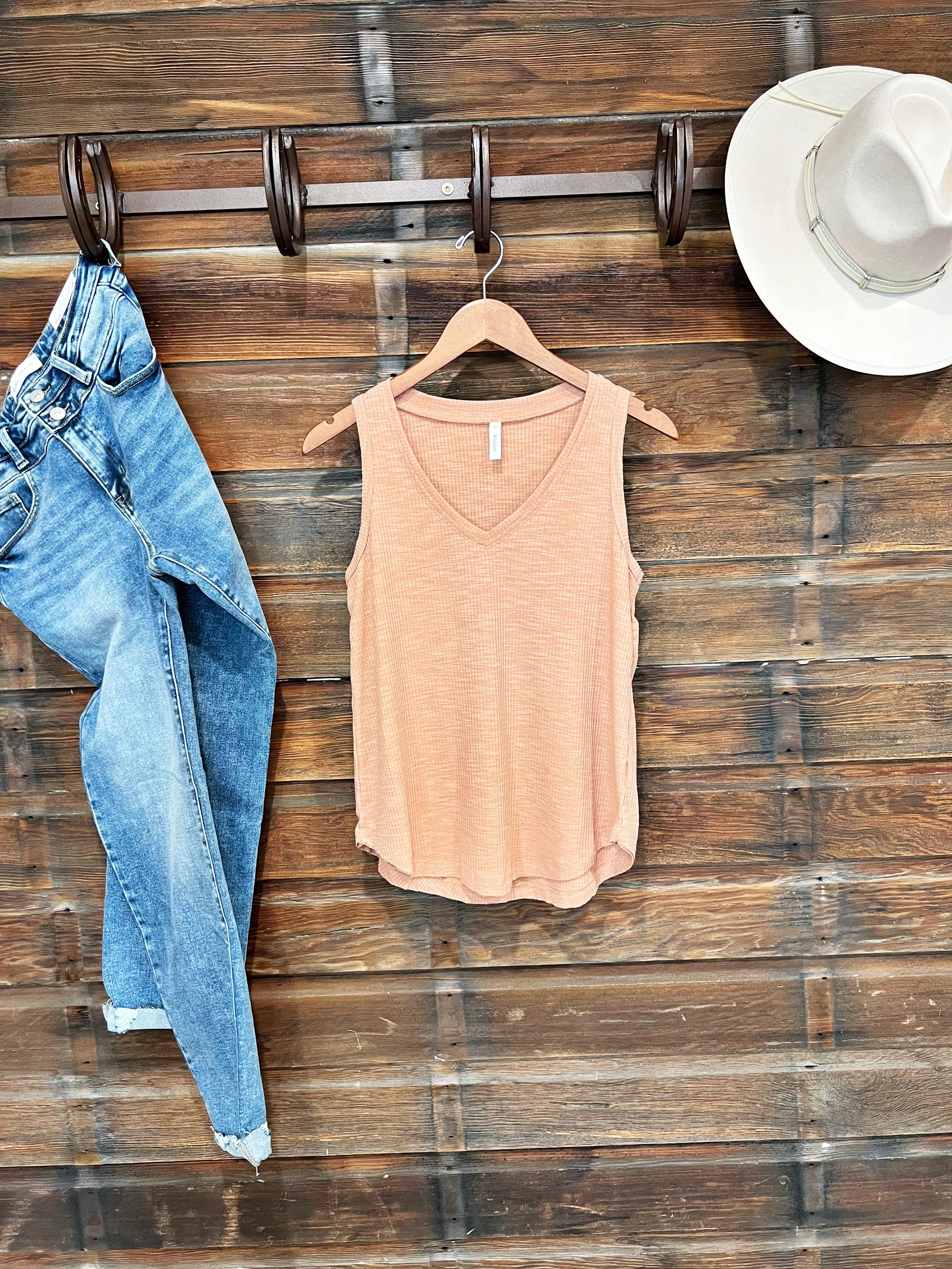 The Basic V Neck Tank in Apricot