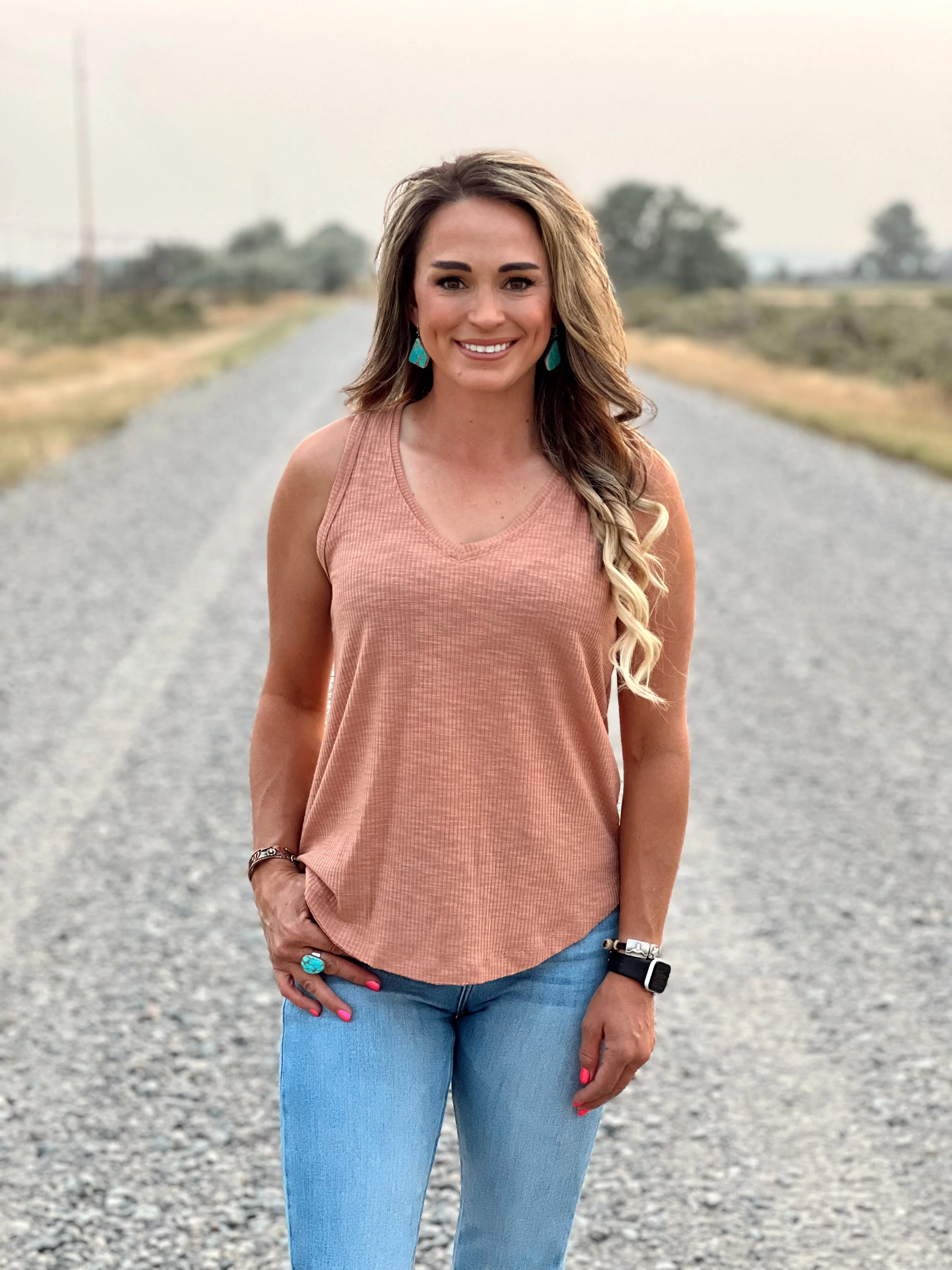 The Basic V Neck Tank in Apricot