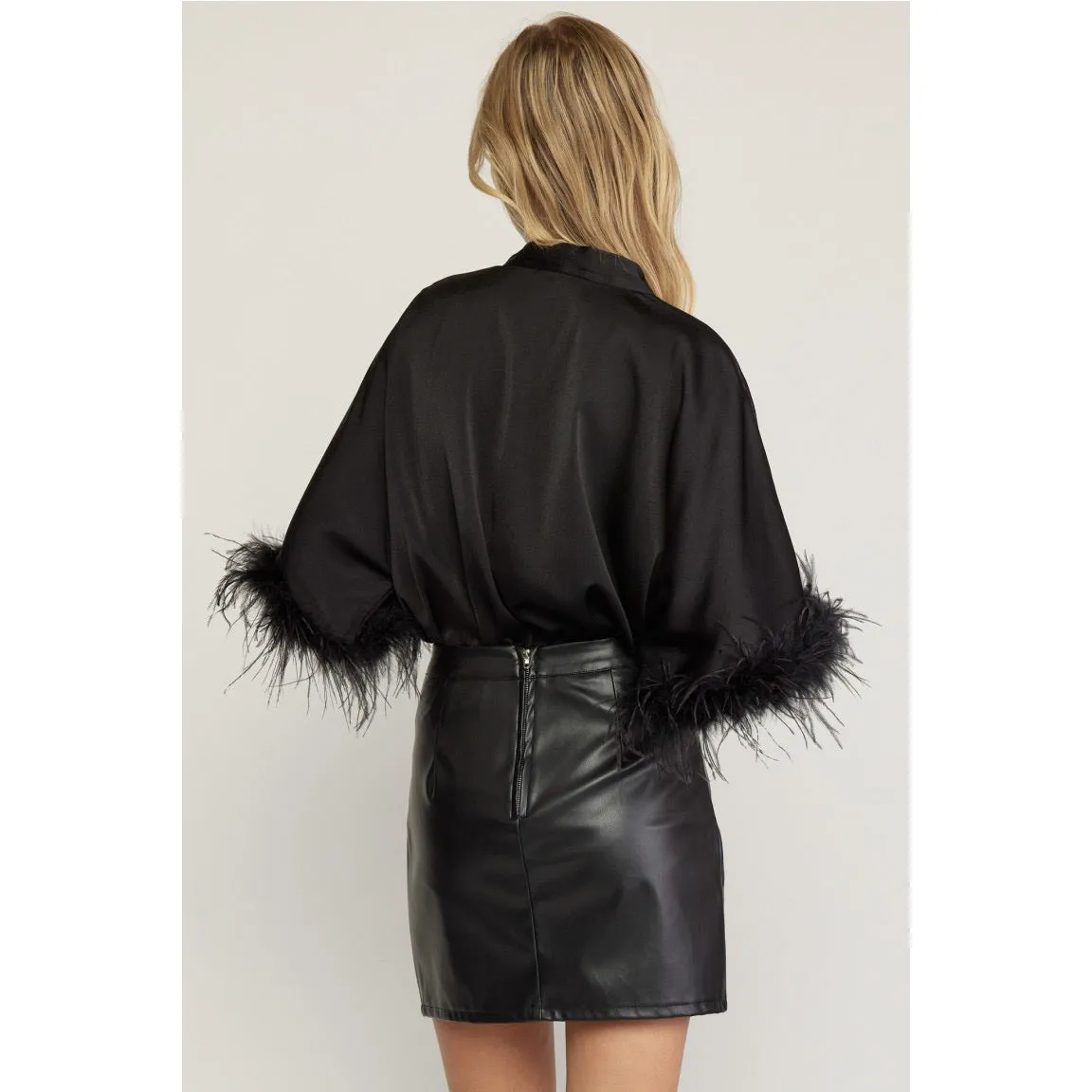The Executive Ostrich Lined Body Suit in Black