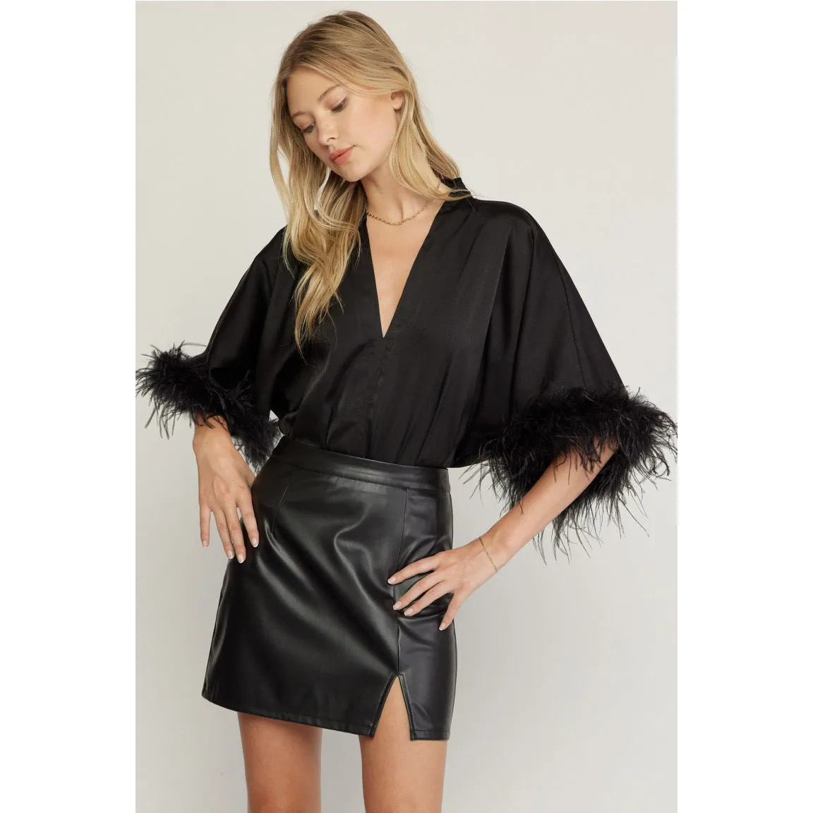 The Executive Ostrich Lined Body Suit in Black