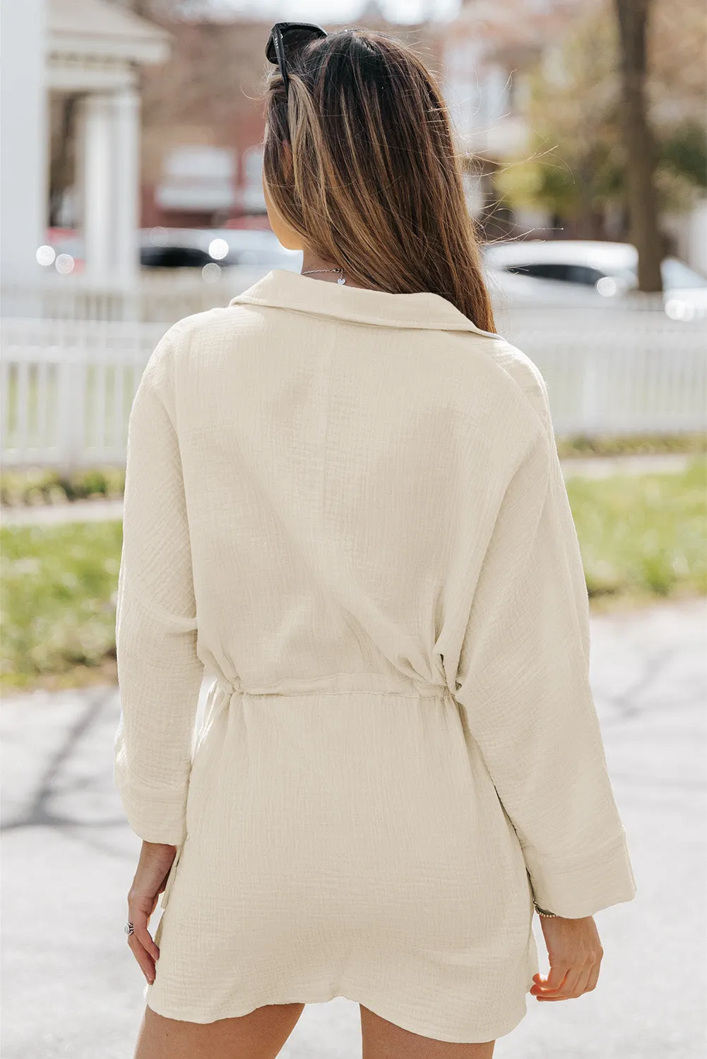Thea Button-Up Long Sleeve Collared Neck Mini Dress
