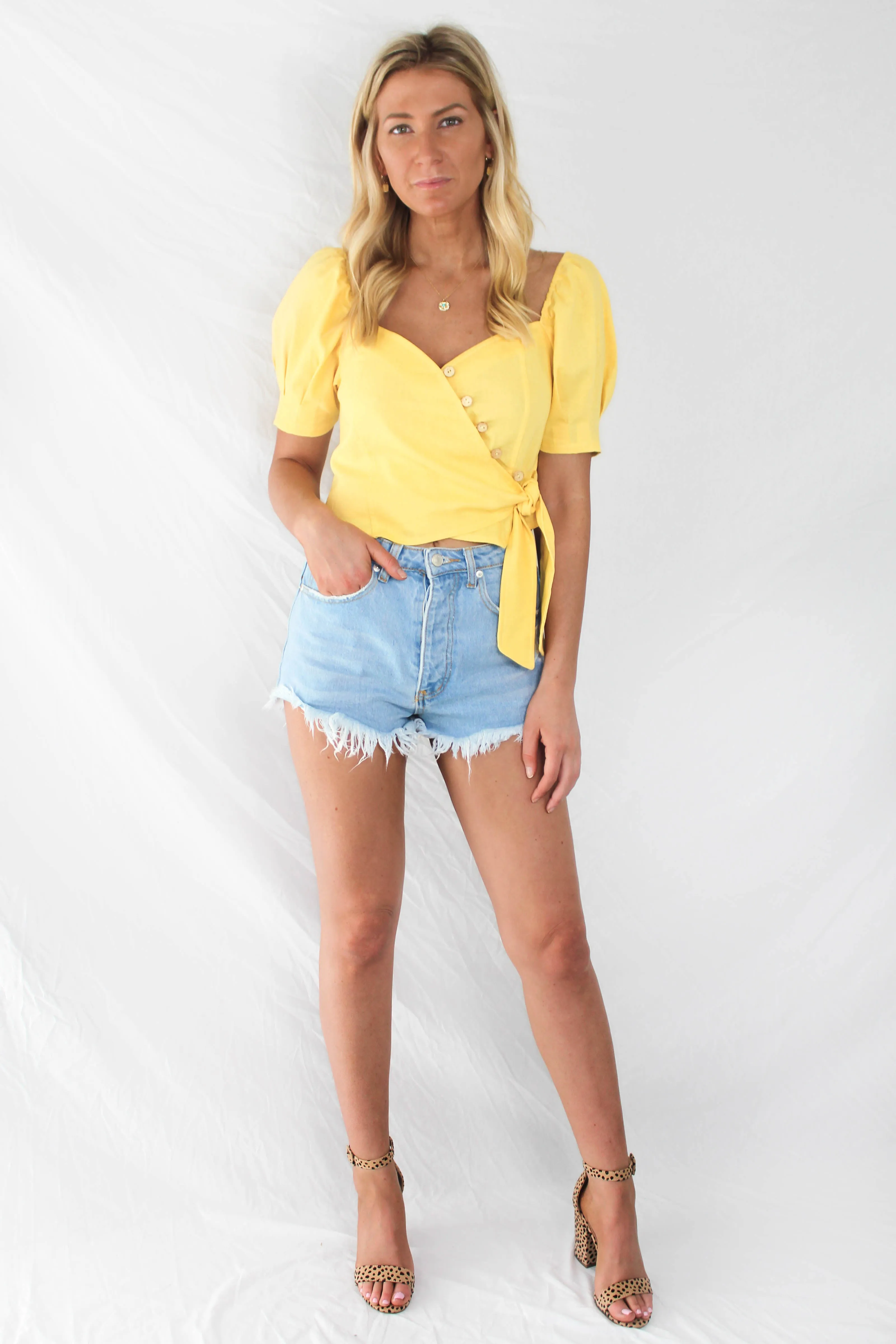 Thira Puff Sleeve Wrap Top