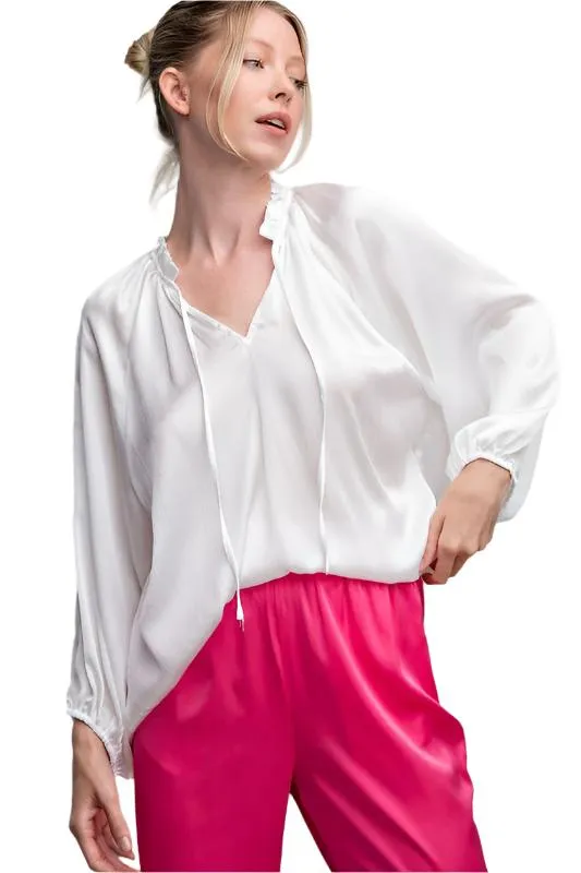 Tie Front V Neck Blouse