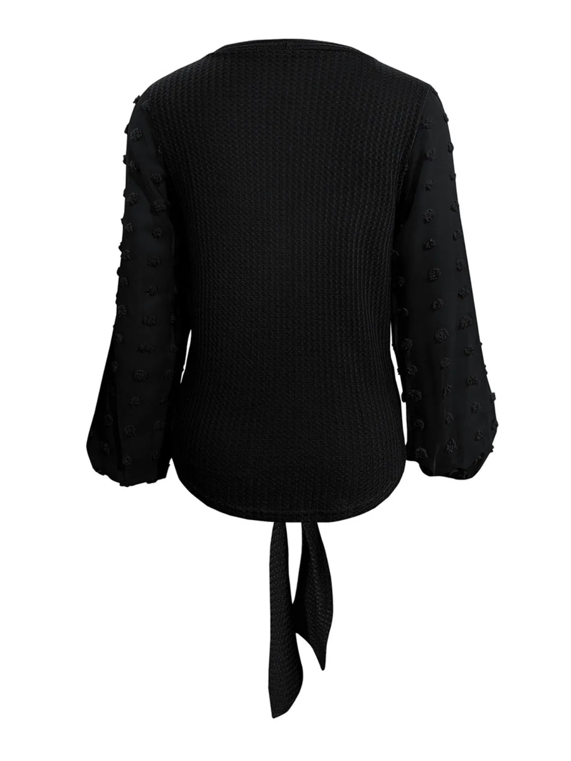 Tied Swiss Dot V-Neck Long Sleeve Blouse (2 Colors)